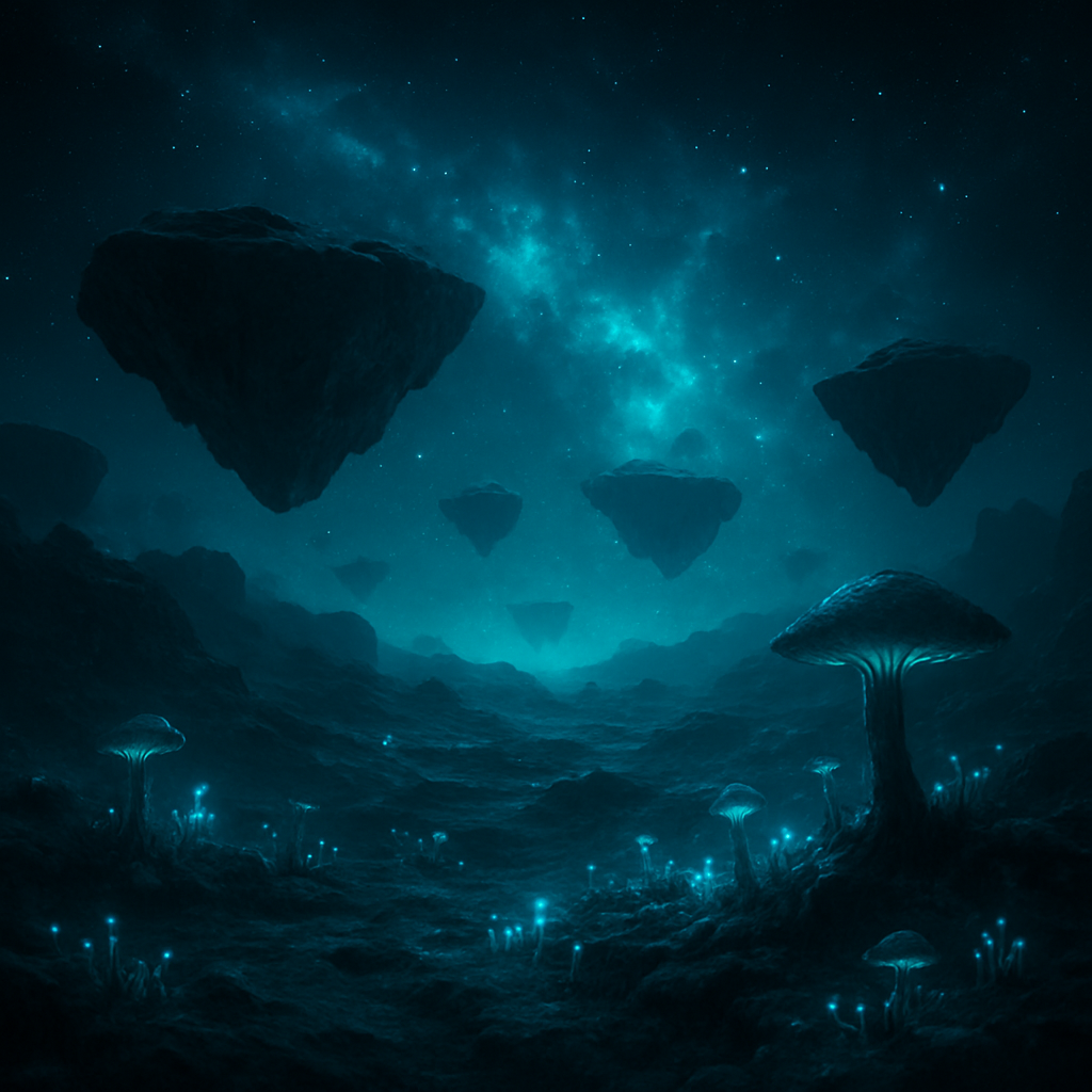 Echo-2 generated alien world with floating islands under a nebula sky